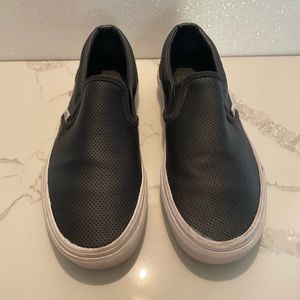 Black leather slip on Vans in great shape